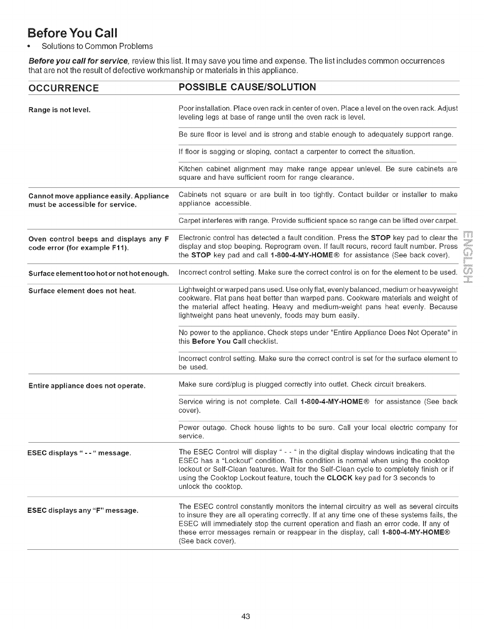 Before you call | Kenmore 790.9659 User Manual | Page 43 / 46