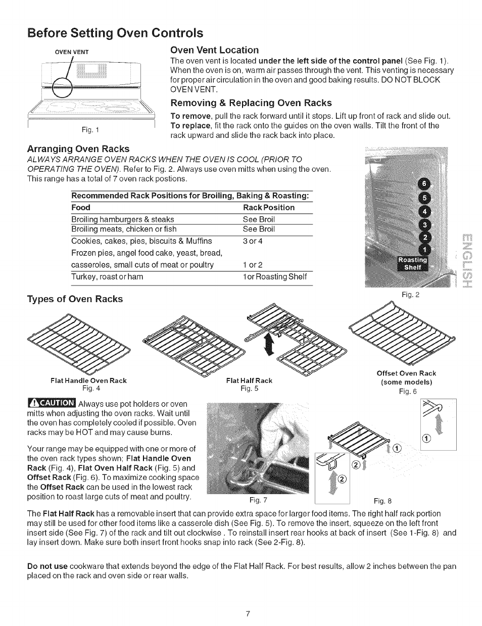 Oven vent location, Removing & replacing oven racks, Arranging oven racks | Before setting oven controls | Kenmore 790.9659 User Manual | Page 7 / 46