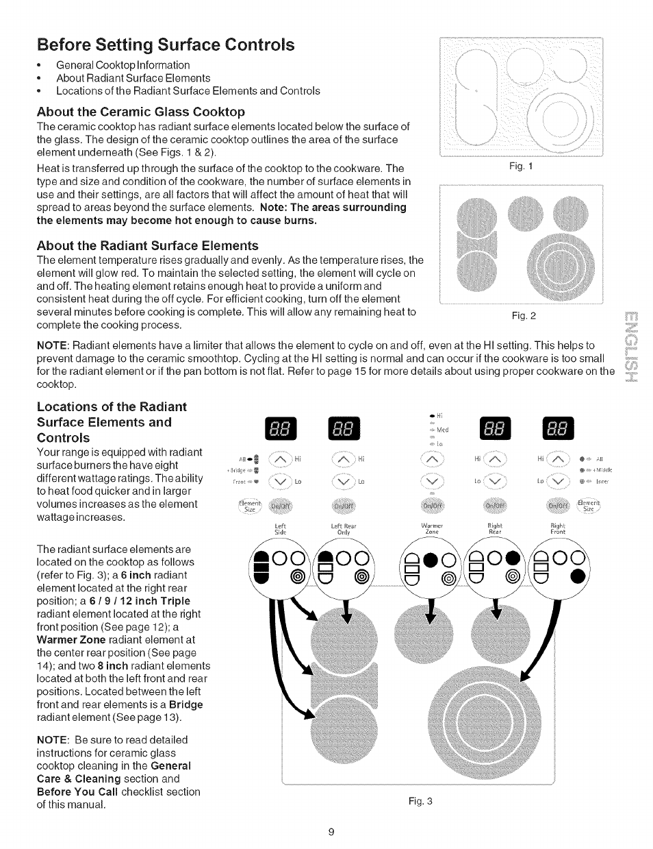 About the ceramic glass cooktop, About the radiant surface elements, Before setting surface controls | L ■ m, Glass | Kenmore 790.9659 User Manual | Page 9 / 46