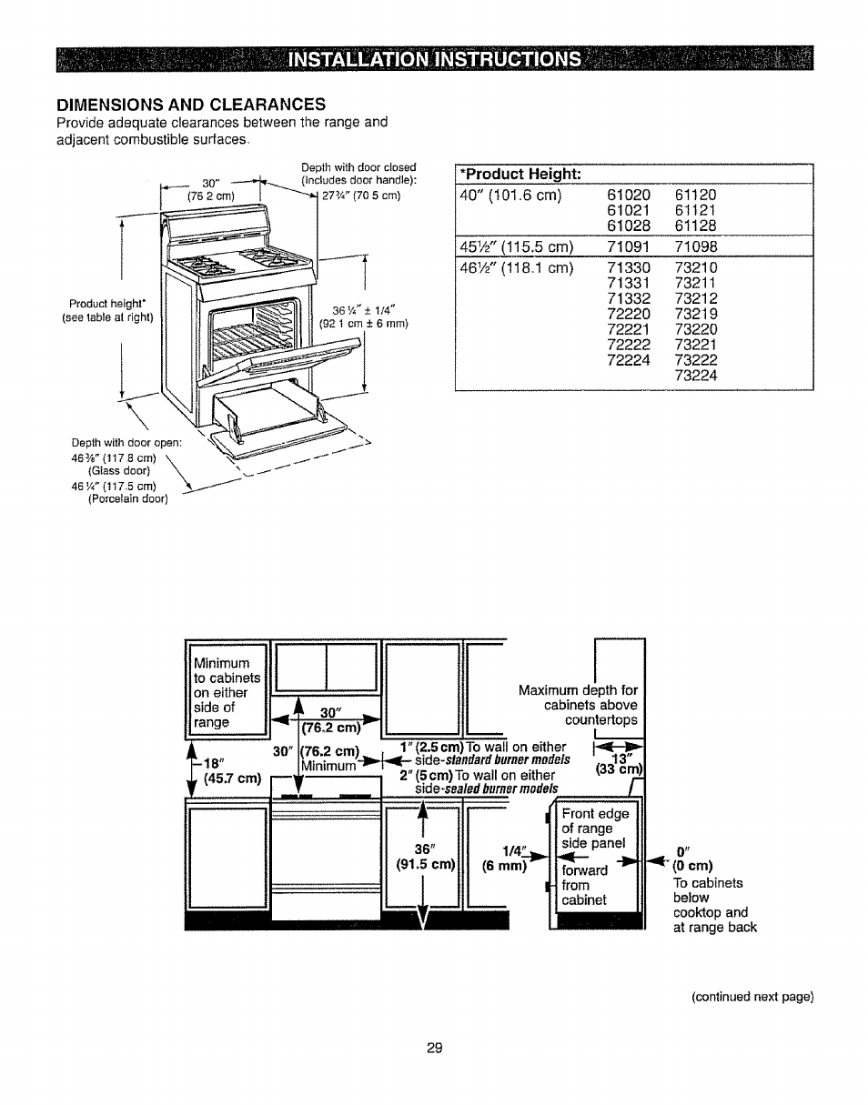 Installation instructions, Dimensions änd clearances, 6 mmp | Kenmore 362.72239 User Manual | Page 29 / 42