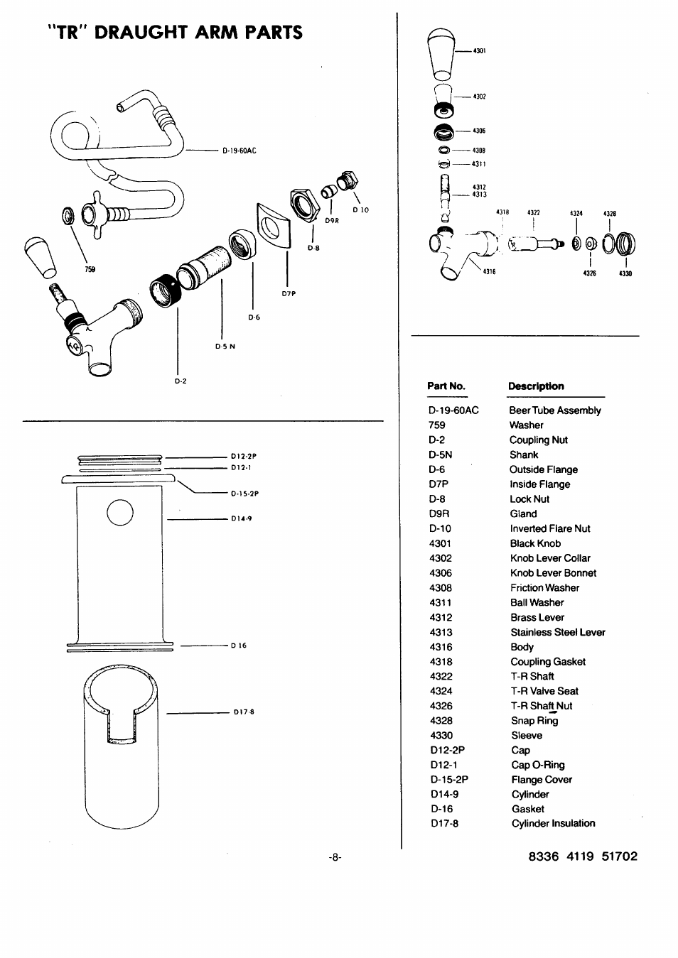 Tr" draught arm parts | Kenmore 564.8815022 User Manual | Page 8 / 8