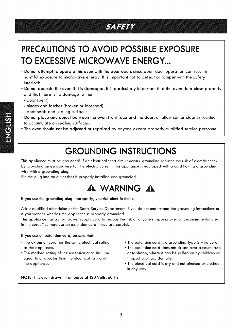 Grounding instructions, Warning, Safety | Kenmore ELITE 721. 7920 User Manual | Page 3 / 51