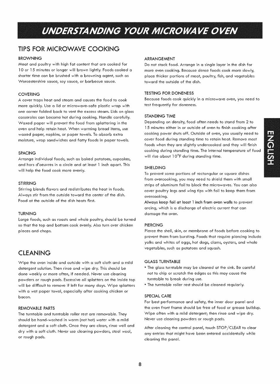 Cleaning, Understanding your microwa ve oven, Tips for microwave cooking | Kenmore ELITE 721. 7920 User Manual | Page 8 / 51