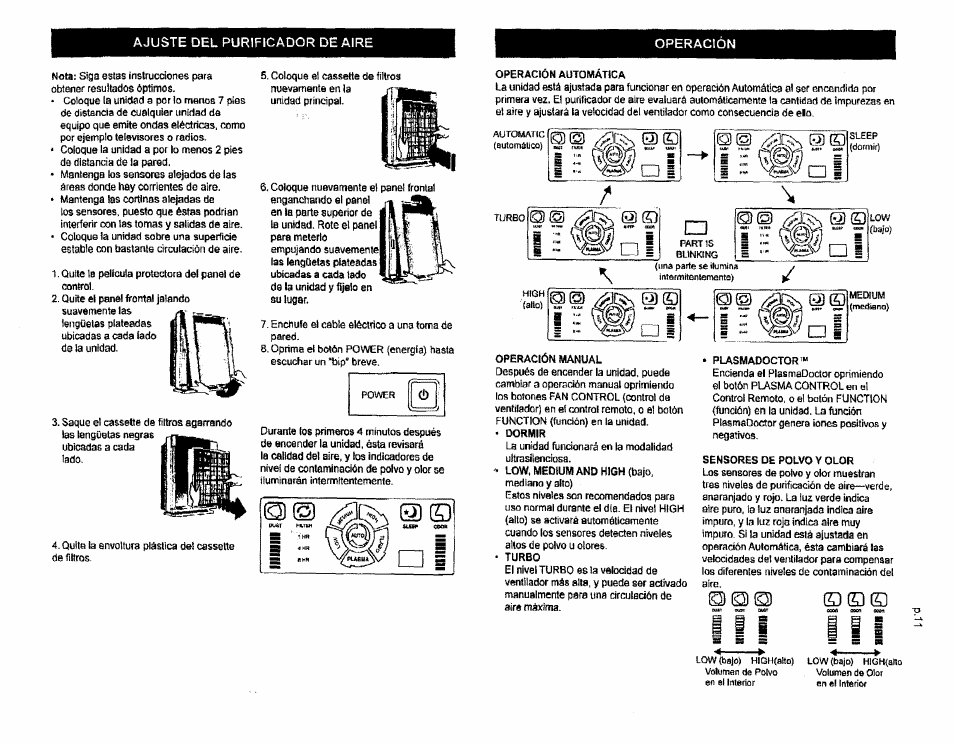 Ajuste del purificador de aire operación, Q ( d | Kenmore ENVIROSENSE 85500 User Manual | Page 10 / 13