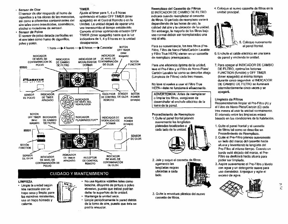 Timer, Cuidado y | Kenmore ENVIROSENSE 85500 User Manual | Page 11 / 13