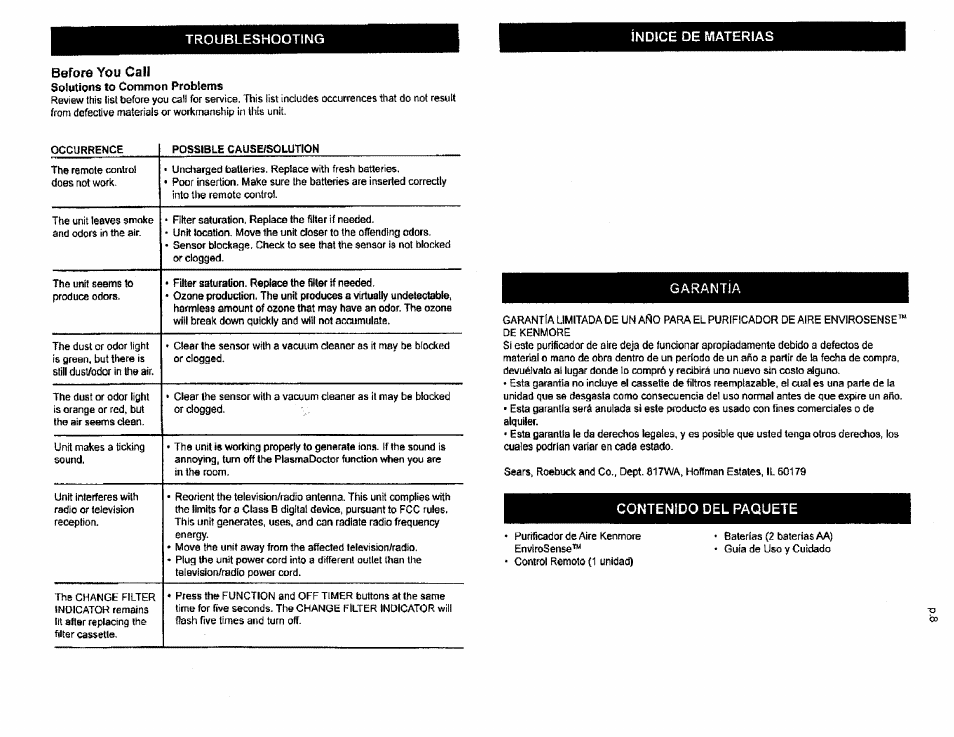 Garantia | Kenmore ENVIROSENSE 85500 User Manual | Page 7 / 13