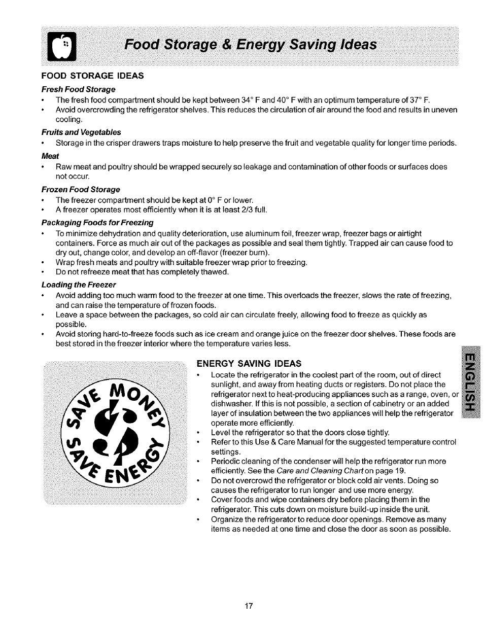 Food storage & energy saving /c/e|i, Food storage & energy saving, C/e|i | Kenmore 25354703404 User Manual | Page 17 / 24