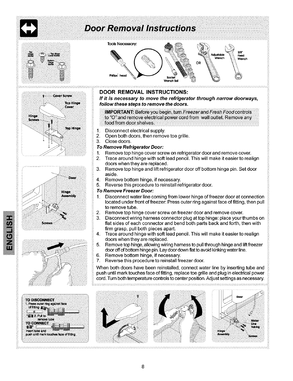 Door removal instructions | Kenmore 25354703404 User Manual | Page 8 / 24