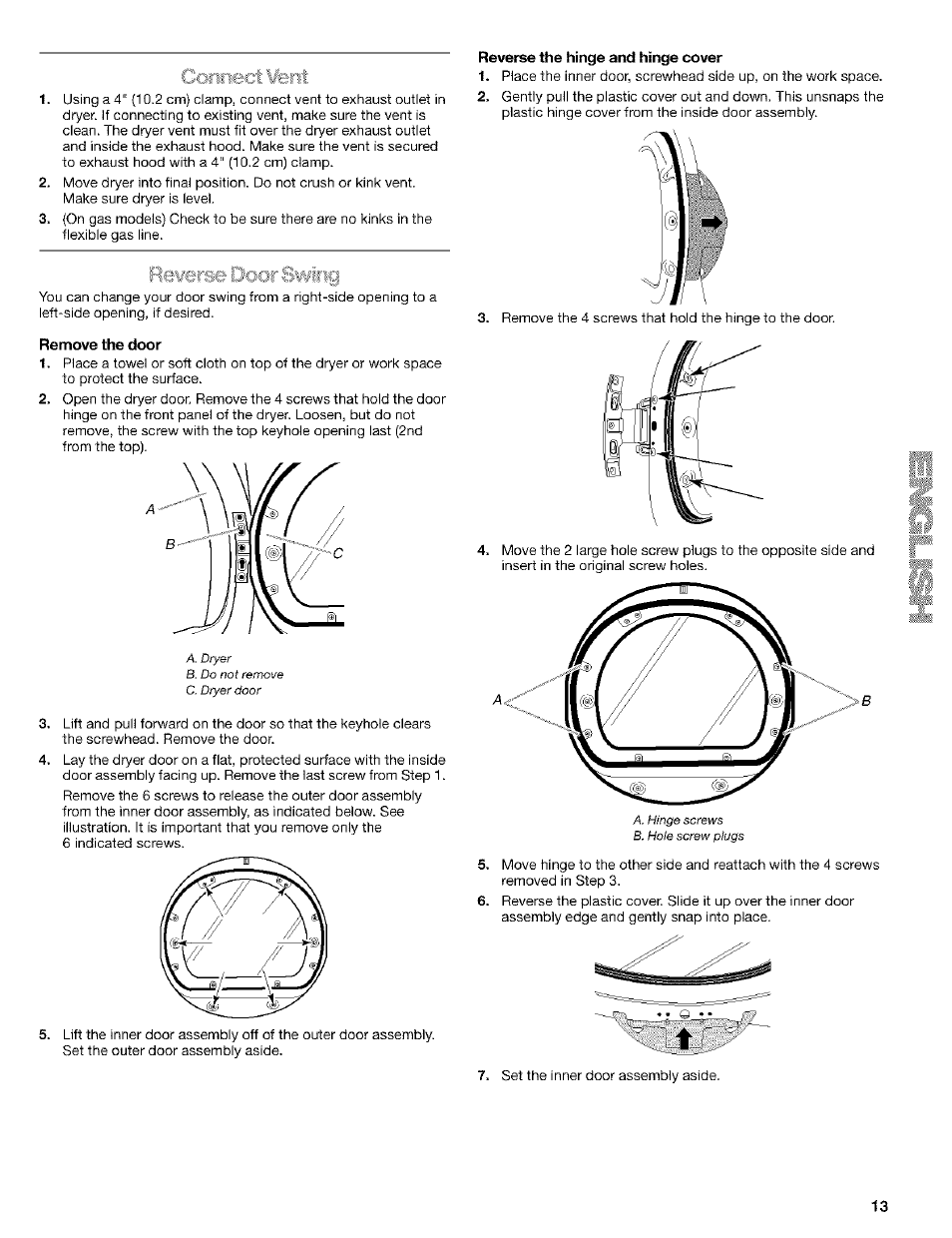 Connect mmt, Remove the door, Reverse the hinge and hinge cover | Kenmore ELITE HE4 110.9586 User Manual | Page 13 / 48