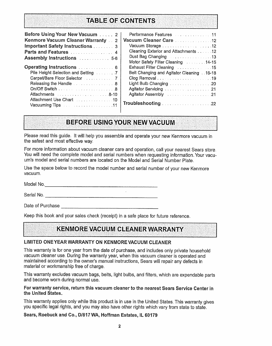 Kenmore 116.32289 User Manual | Page 2 / 44