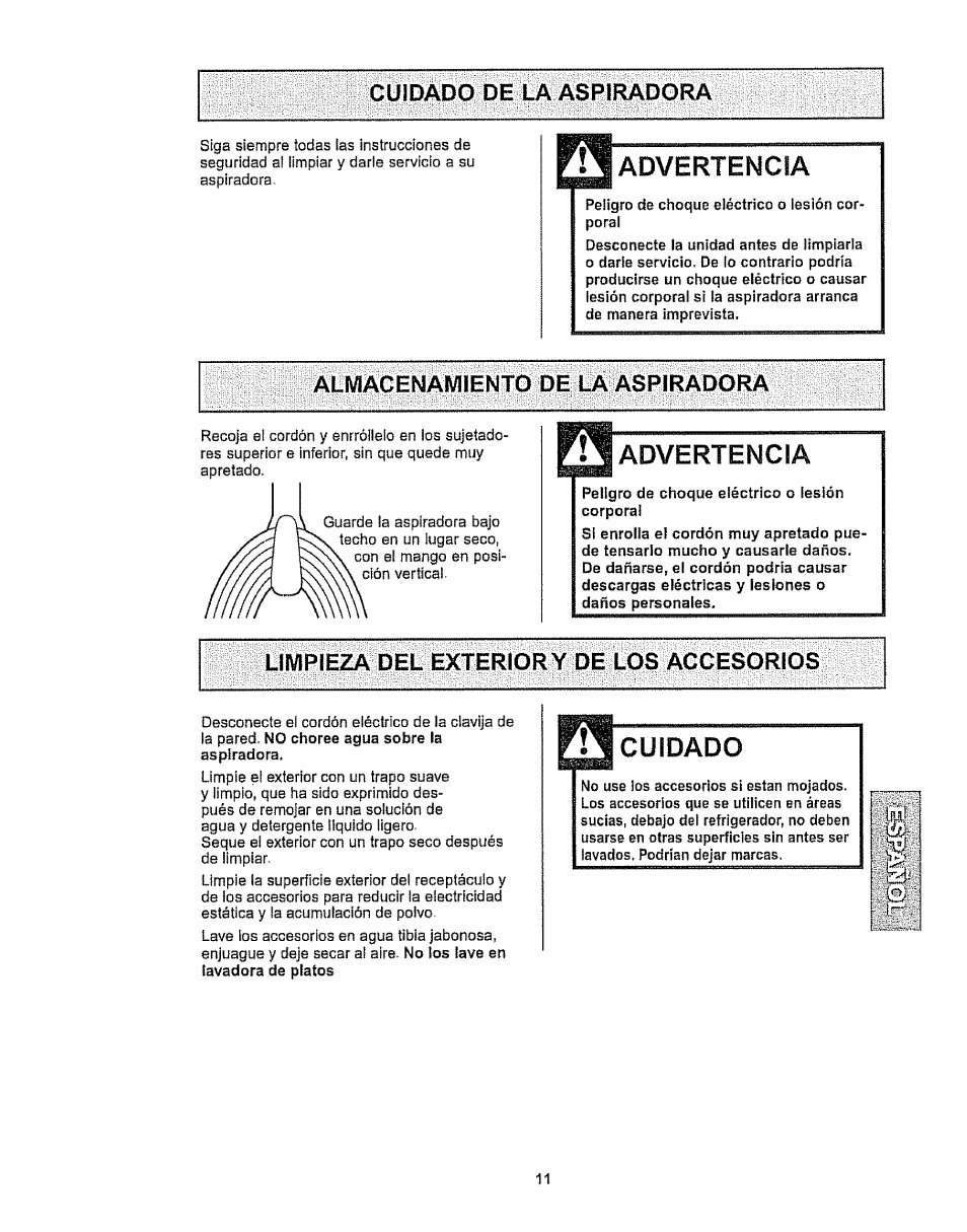 Advertencia, Cuidado | Kenmore 116.32289 User Manual | Page 33 / 44