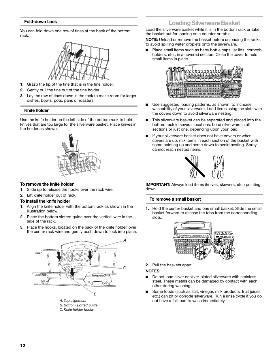 Loading silverware basket | Kenmore 665.1379 User Manual | Page 12 / 22