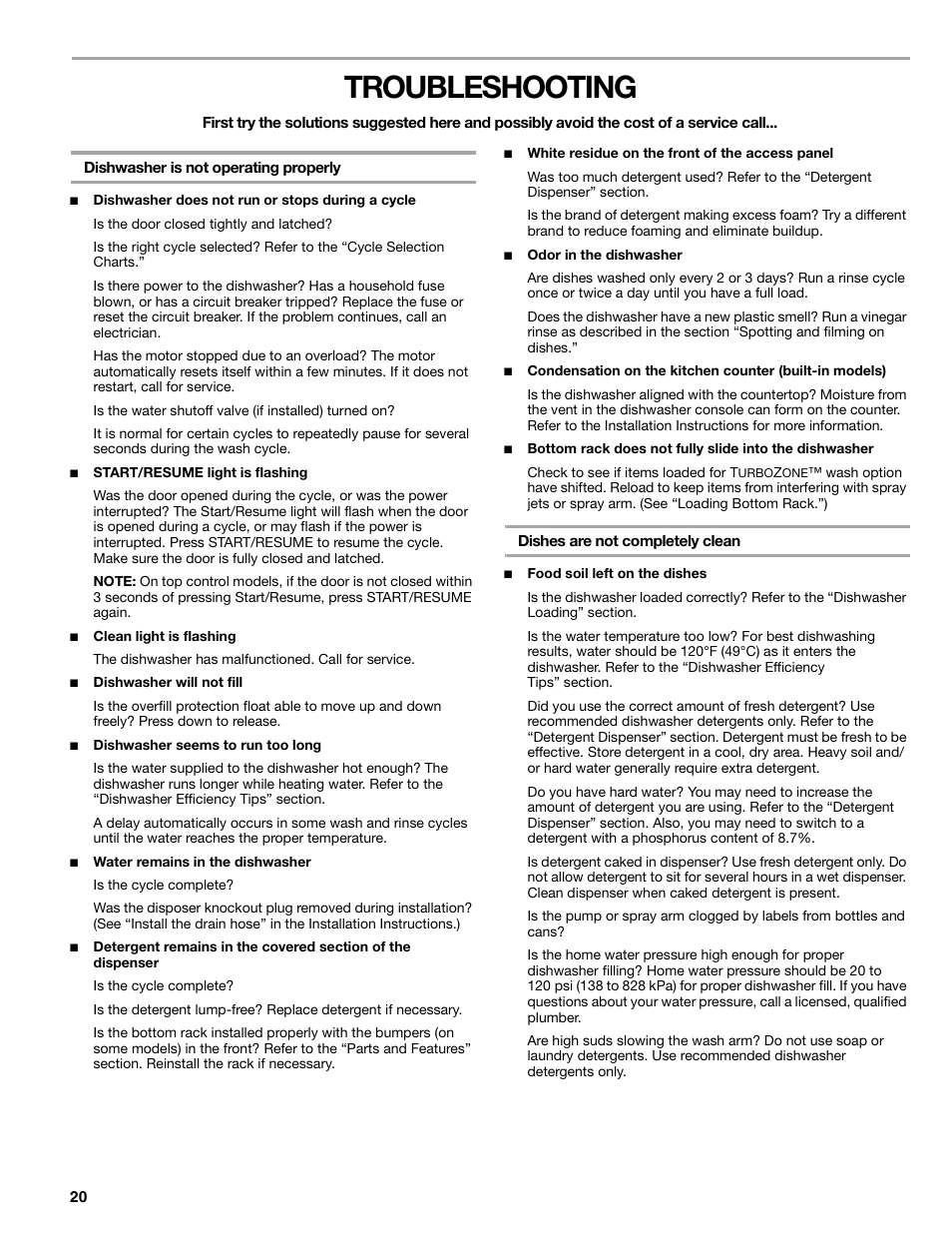 Troubleshooting | Kenmore 665.1379 User Manual | Page 20 / 22