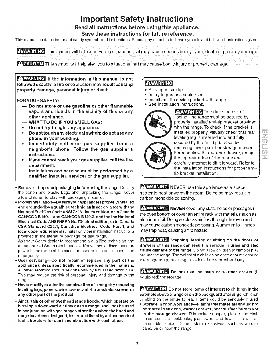 Important safety instructions, Read all instructions before using this appliance, Save these instructions for future reference | Kenmore 7861* User Manual | Page 3 / 17