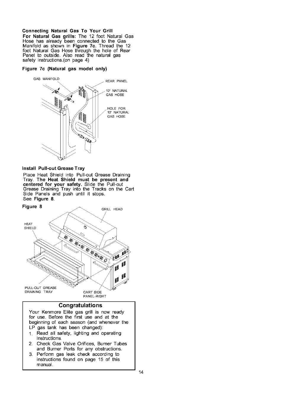 Install pull-out grease tray, Congratulations | Kenmore ELITE 141.17691 User Manual | Page 14 / 34