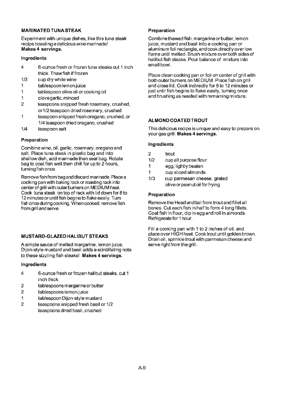 Ingredients, Preparation, Mustard-glazed halibut steaks | Almond coated trout | Kenmore ELITE 141.17691 User Manual | Page 29 / 34