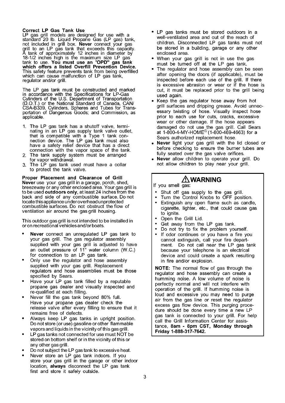 Correct lp gas tank use | Kenmore ELITE 141.17691 User Manual | Page 3 / 34