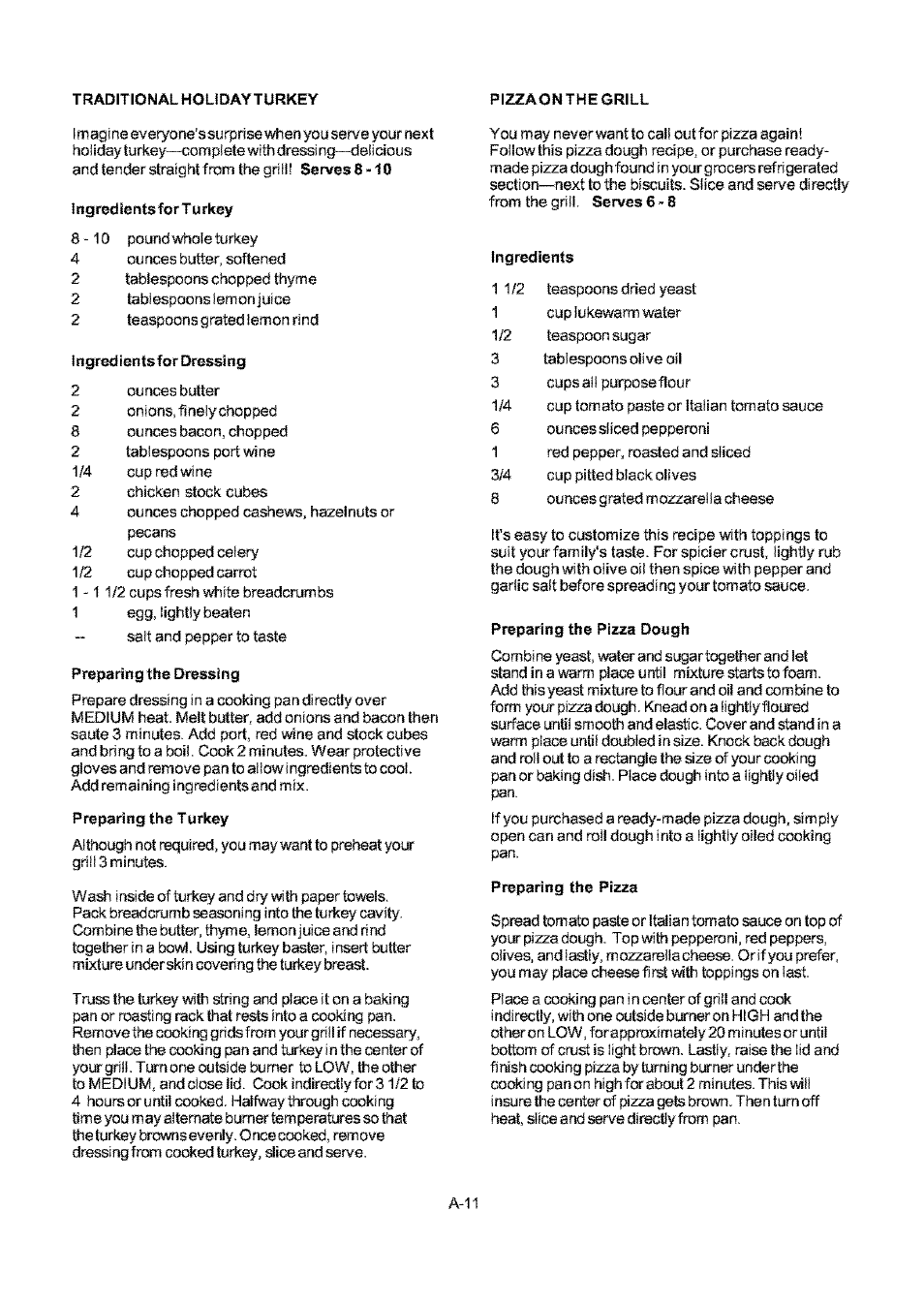 Ingtodientsforturkey, Ingredients fororessing, Proparing the dressing | Preparing the turkey, Ingredients, Preparing the pizza dough, Preparing the pizza | Kenmore ELITE 141.17691 User Manual | Page 31 / 34