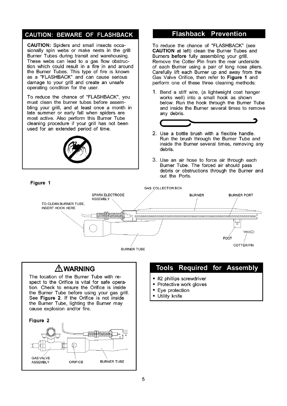 Caution: bevvare of flashback, Figure 1, Flashback prevention | Tools required for assembly | Kenmore ELITE 141.17691 User Manual | Page 5 / 34