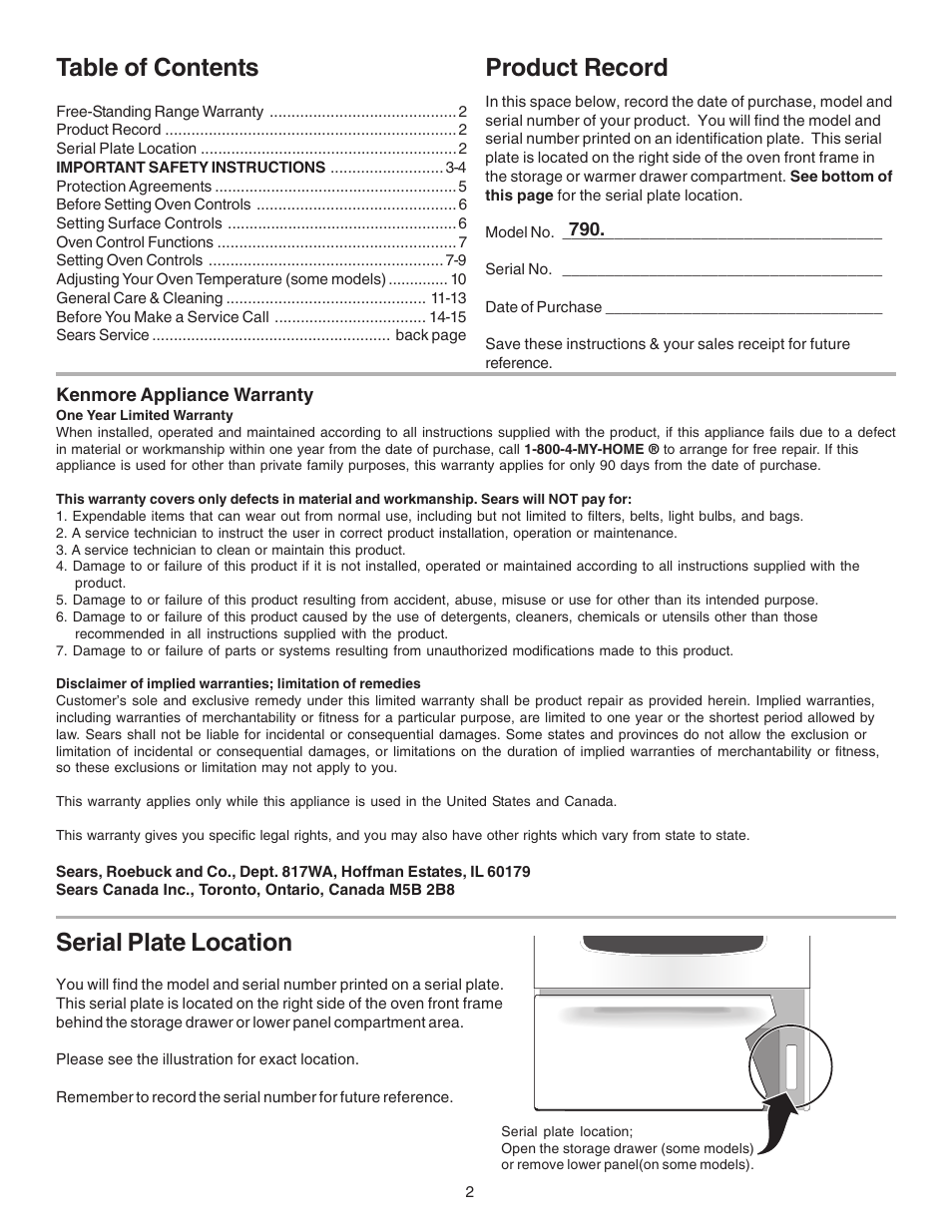 Kenmore 790.9104 User Manual | Page 2 / 16