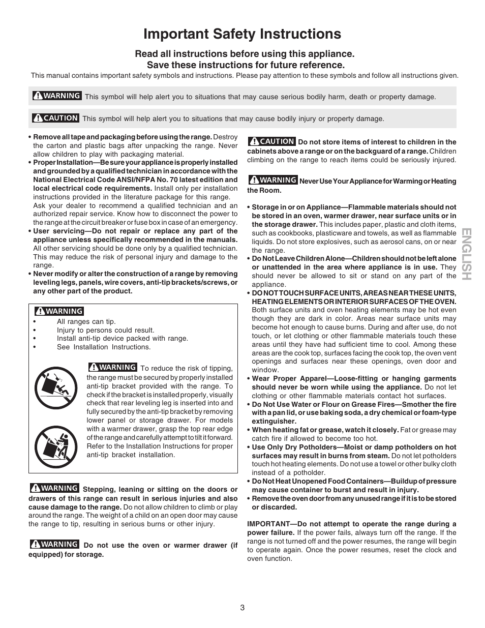 Important safety instructions, English | Kenmore 790.9104 User Manual | Page 3 / 16