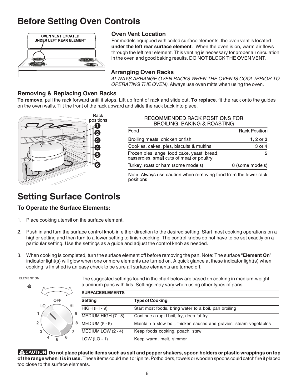 Before setting oven controls, Setting surface controls | Kenmore 790.9104 User Manual | Page 6 / 16