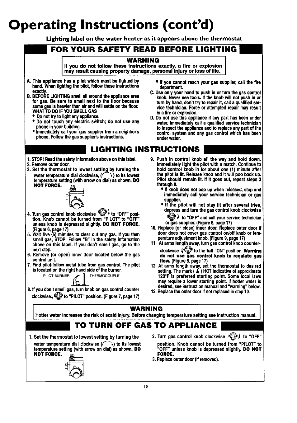 Operating instructions (cont’d), For your safety read before lighting, Lighting instructions | Warning | Kenmore POWER MISER 153.330751 User Manual | Page 18 / 28