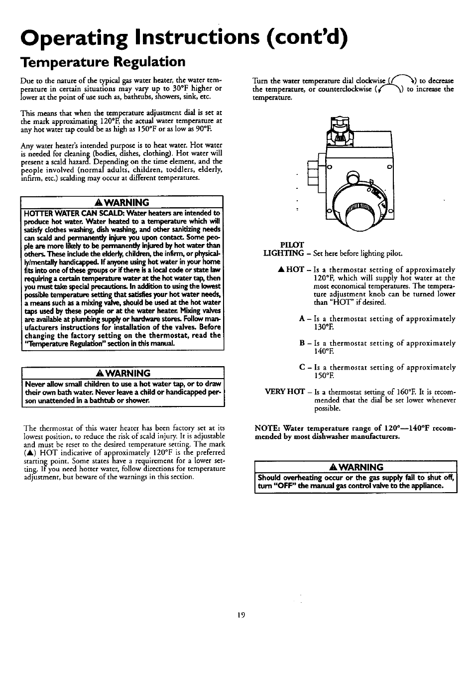 Operating instructions (cont’d), Temperature regulation | Kenmore POWER MISER 153.330751 User Manual | Page 19 / 28