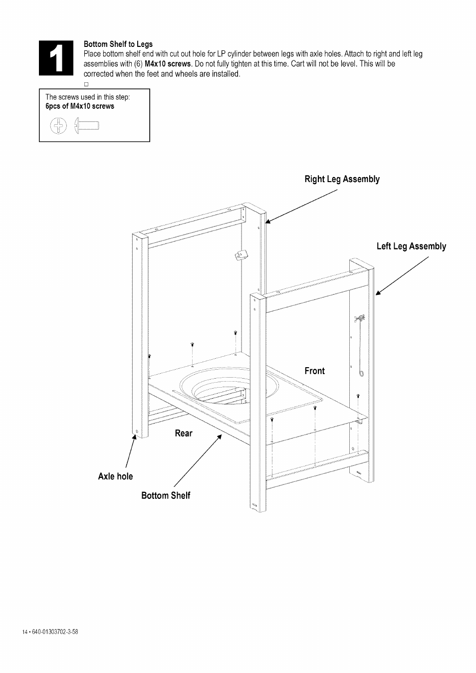 Bottom shelf to legs, Right leg assembly, Axle | Right leg assembly axle | Kenmore 146.1622201 User Manual | Page 14 / 28