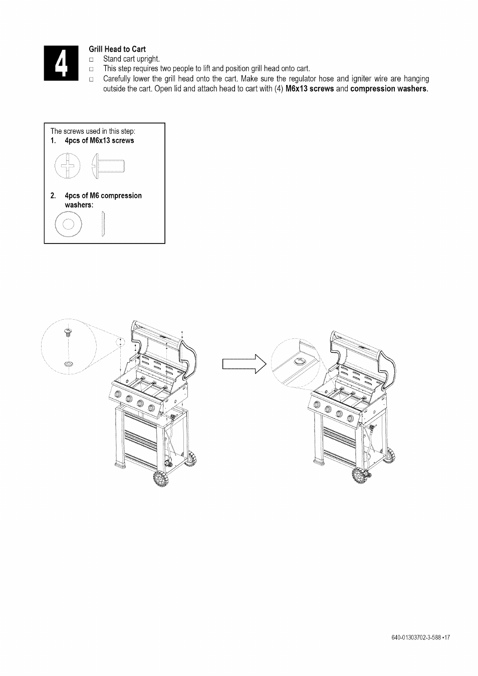 Grill head to cart, 4pcs of m6 compression washers | Kenmore 146.1622201 User Manual | Page 17 / 28