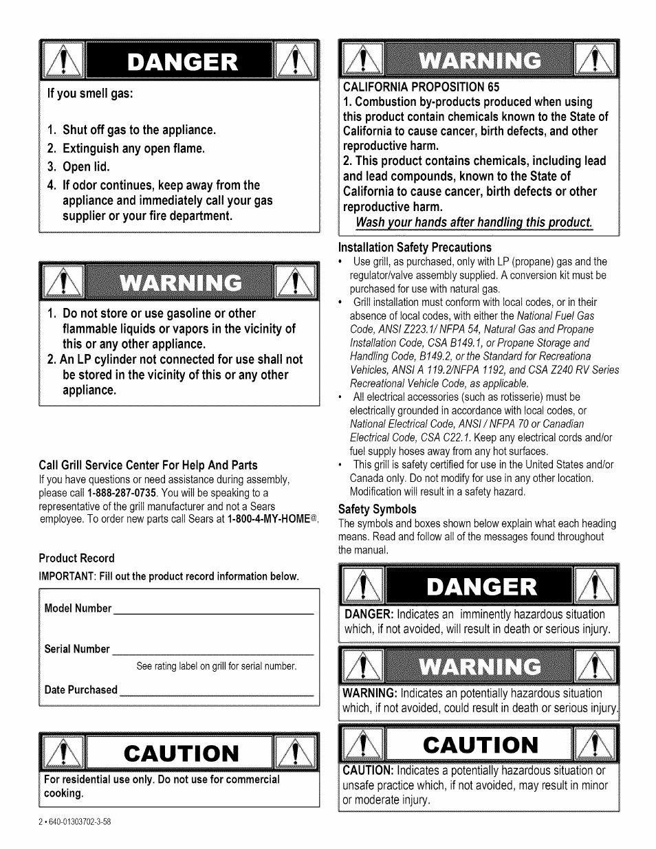 Danger, Tdanger, Caution 1 | Caution i | Kenmore 146.1622201 User Manual | Page 2 / 28