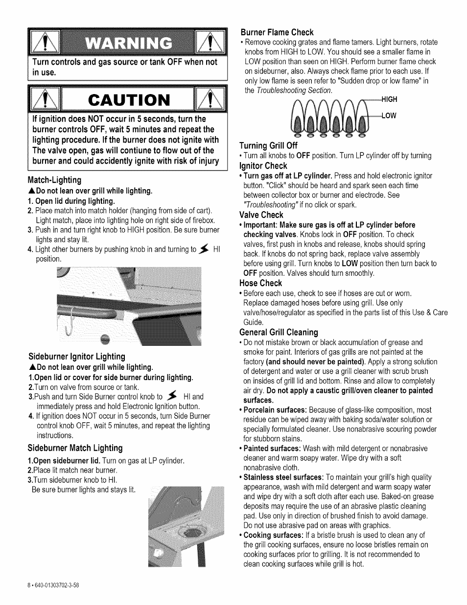 Open iid during iighting, T ’ • caution | Kenmore 146.1622201 User Manual | Page 8 / 28