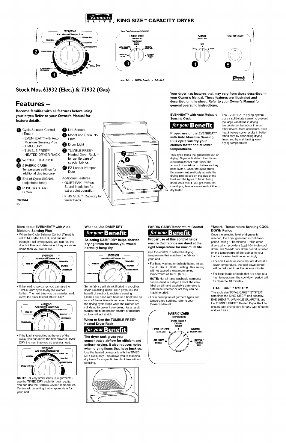Kenmore ELITE KING SIZE 73932 User Manual | 2 pages