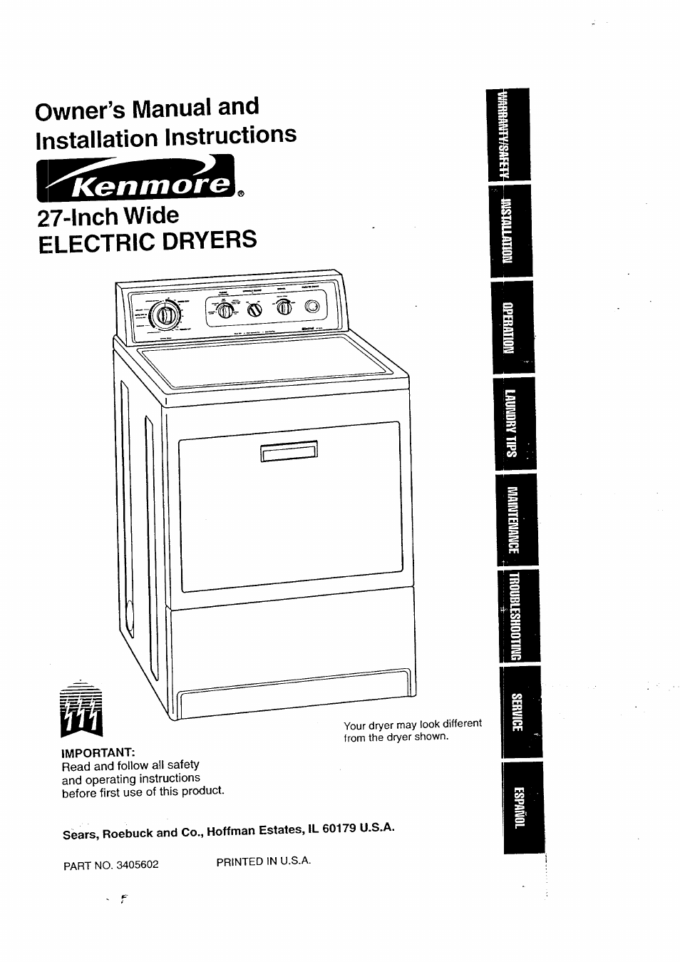 Kenmore 3405602 User Manual | 42 pages