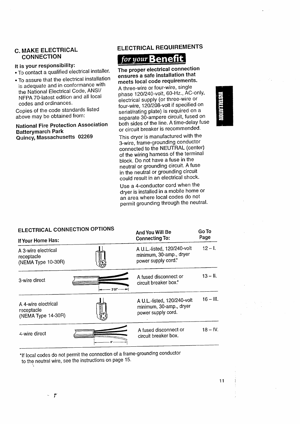 Electrical requirements, For your benefit, Benefit | For your | Kenmore 3405602 User Manual | Page 11 / 42