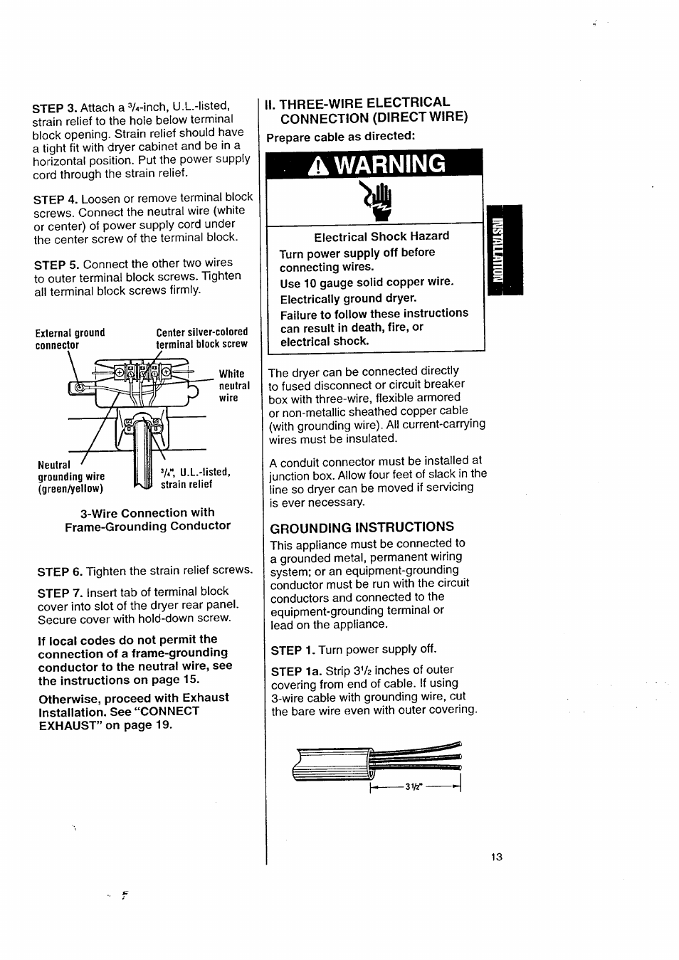Grounding instructions, Warning | Kenmore 3405602 User Manual | Page 13 / 42