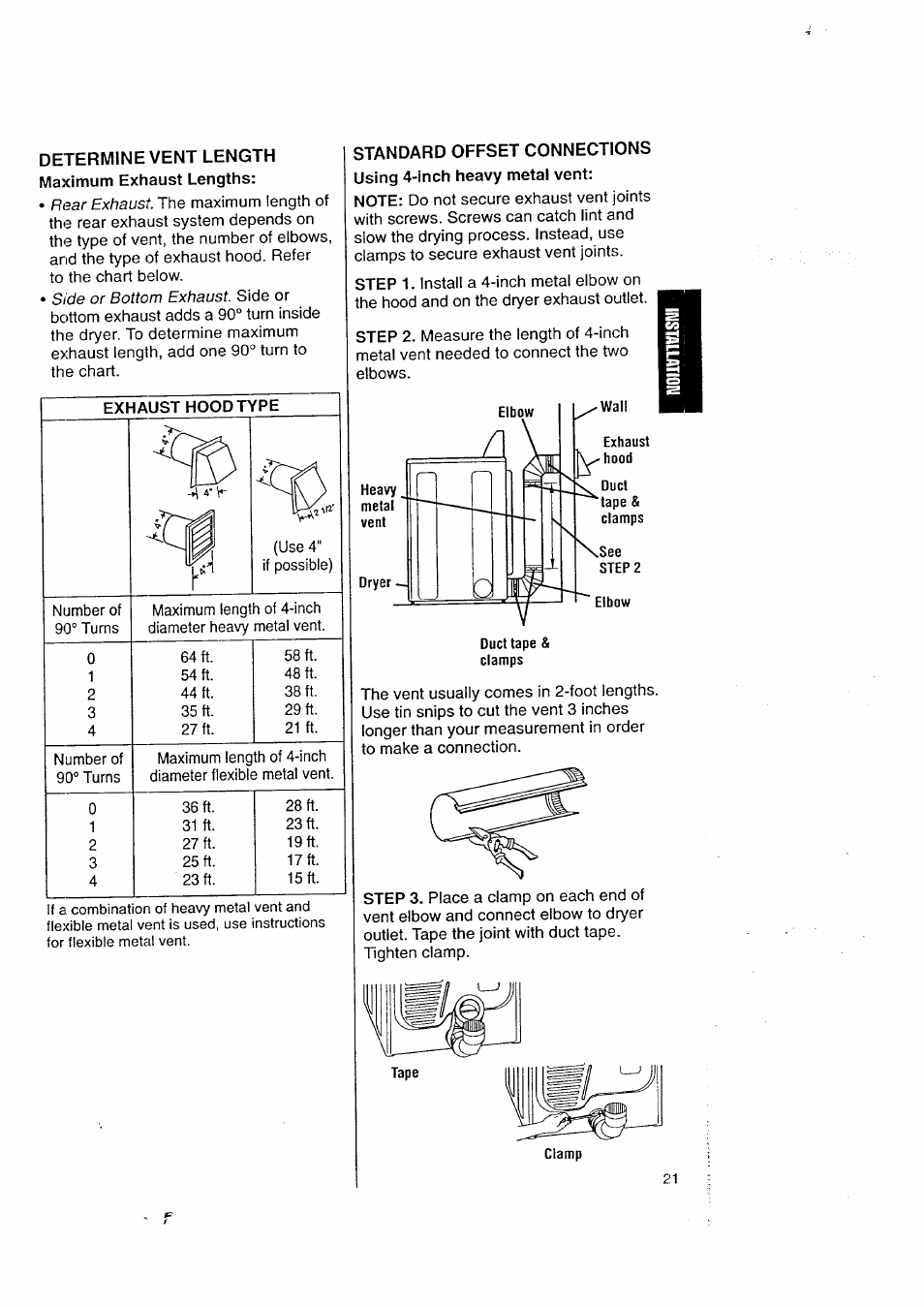Determine vent length, Rear exhaust, Side or bottom exhaust | Kenmore 3405602 User Manual | Page 21 / 42