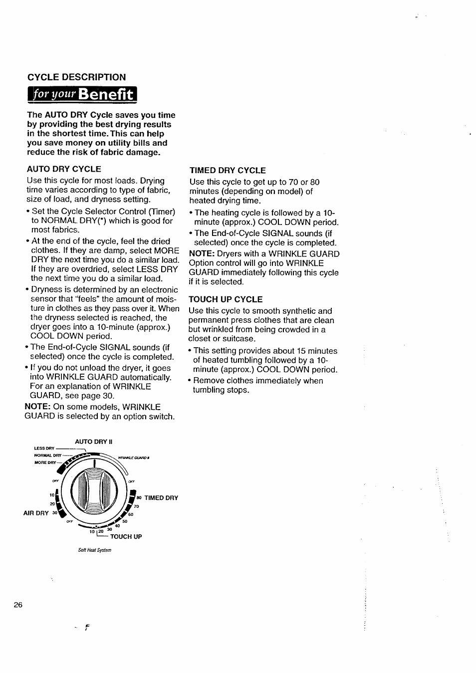 Cycle description, Or your benefit, Benefit | Or your | Kenmore 3405602 User Manual | Page 26 / 42