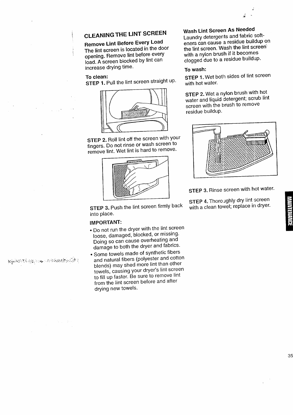 Cleaning the lint screen | Kenmore 3405602 User Manual | Page 35 / 42