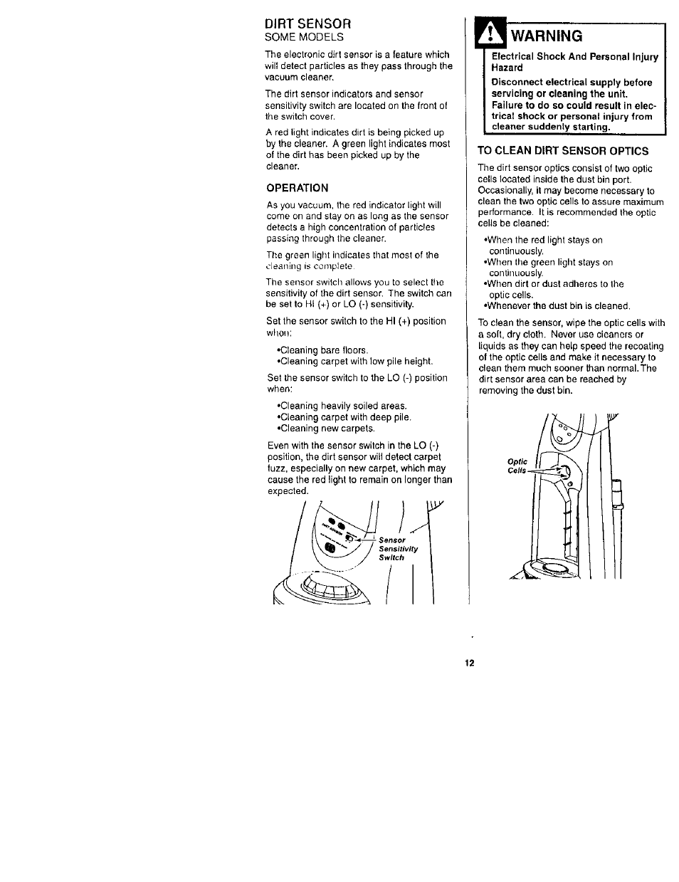 Operation, Warning | Kenmore 116.31722 User Manual | Page 12 / 24