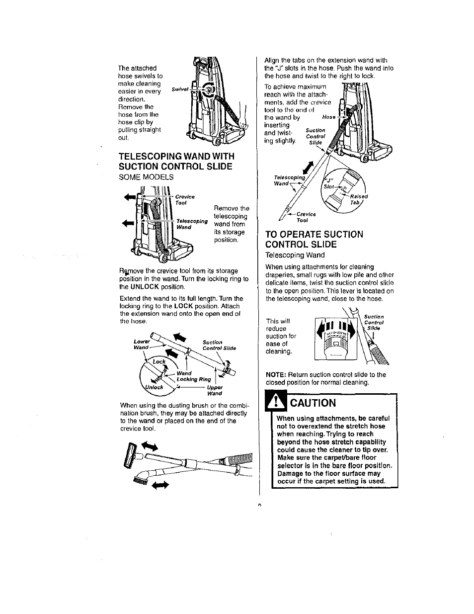 To operate suction control slide, Caution, Hill | Slide | Kenmore 116.31722 User Manual | Page 9 / 24