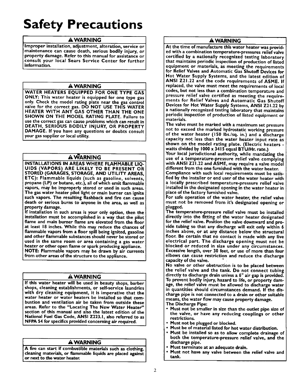 Safety precautions, Awarning | Kenmore 153.335963 User Manual | Page 2 / 44