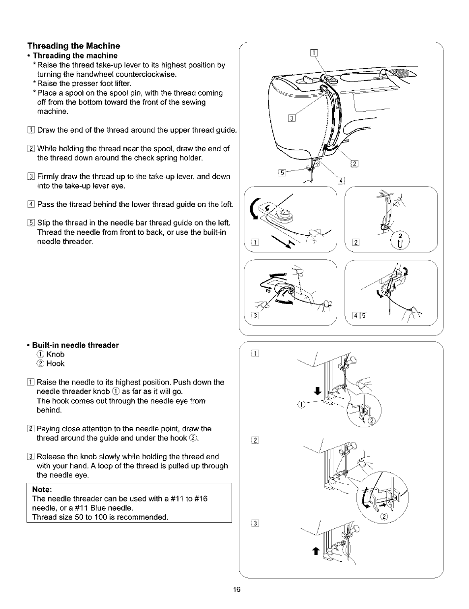 Built-in needle threader, Note | Kenmore 200 User Manual | Page 22 / 90