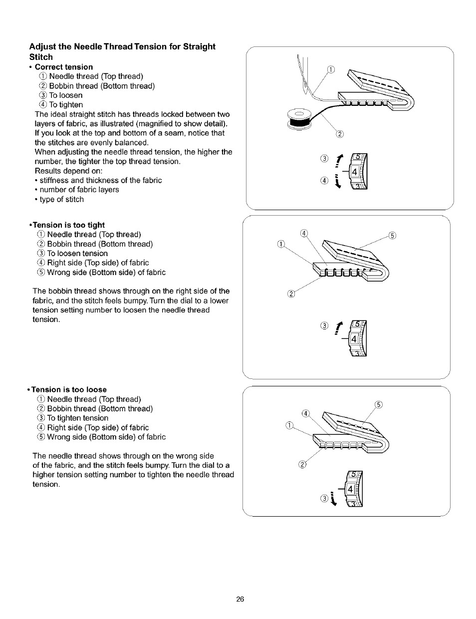 Tension is too tight, Tension is too loose, Tension is too tight • tension is too loose | Kenmore 200 User Manual | Page 32 / 90