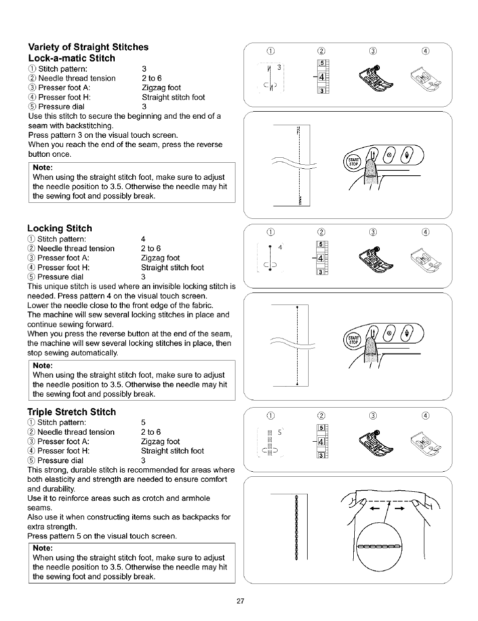 Variety of straight stitches lock-a-matic stitch, Note, Locking stitch | Kenmore 200 User Manual | Page 33 / 90