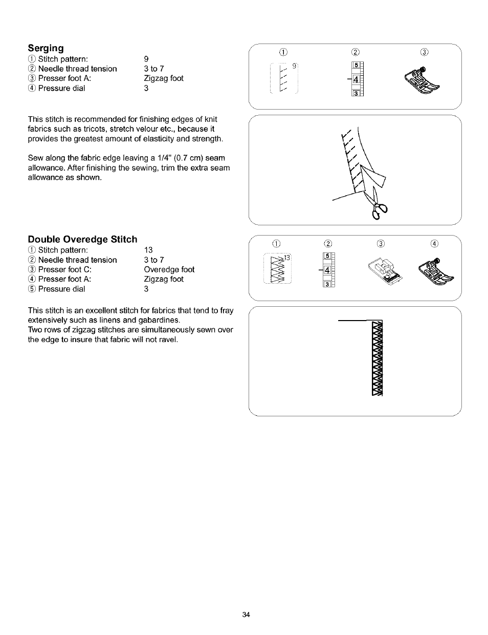 Serging, Double overedge stitch, Overedge stitch | Kenmore 200 User Manual | Page 40 / 90