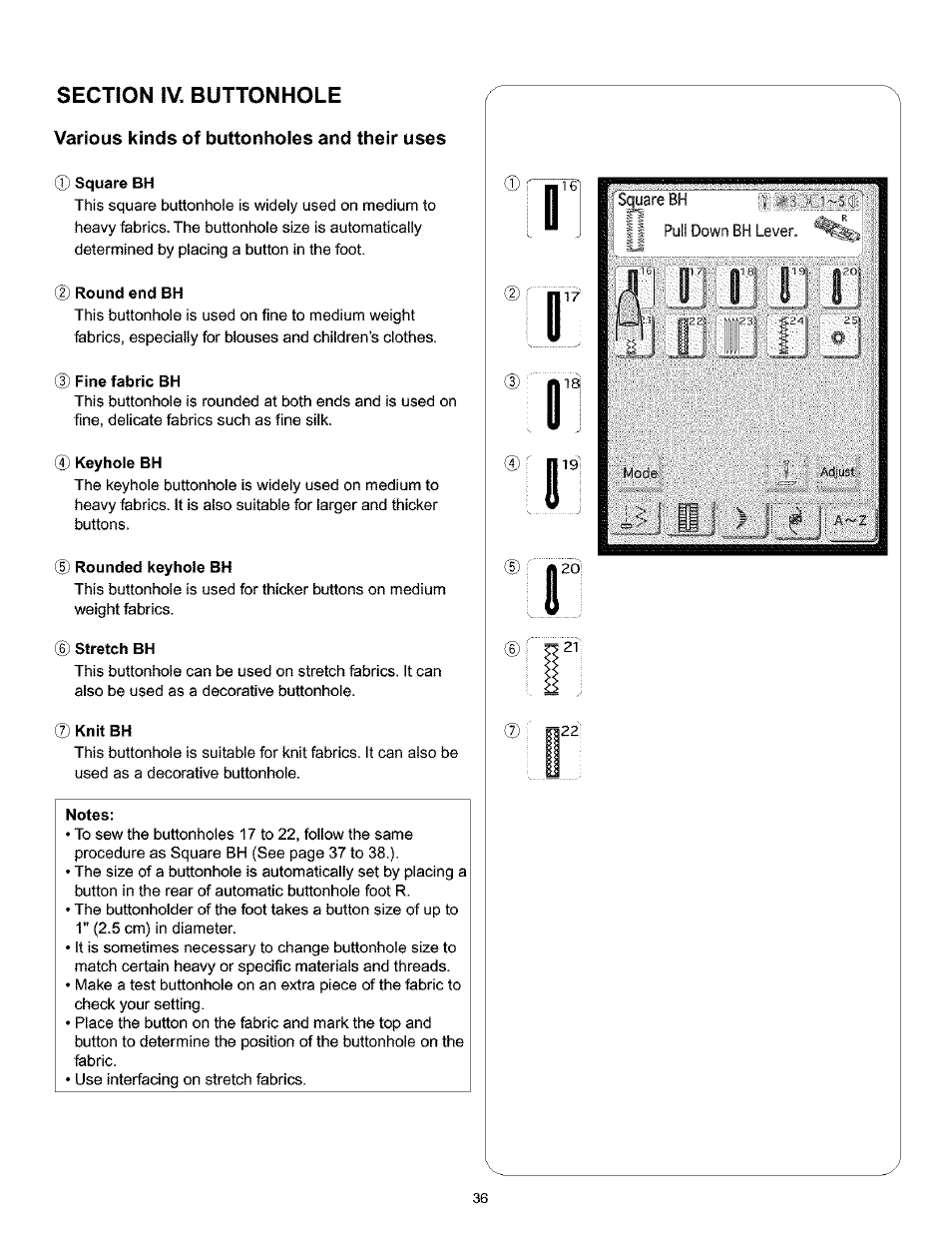 Various kinds of buttonholes and their uses | Kenmore 200 User Manual | Page 42 / 90