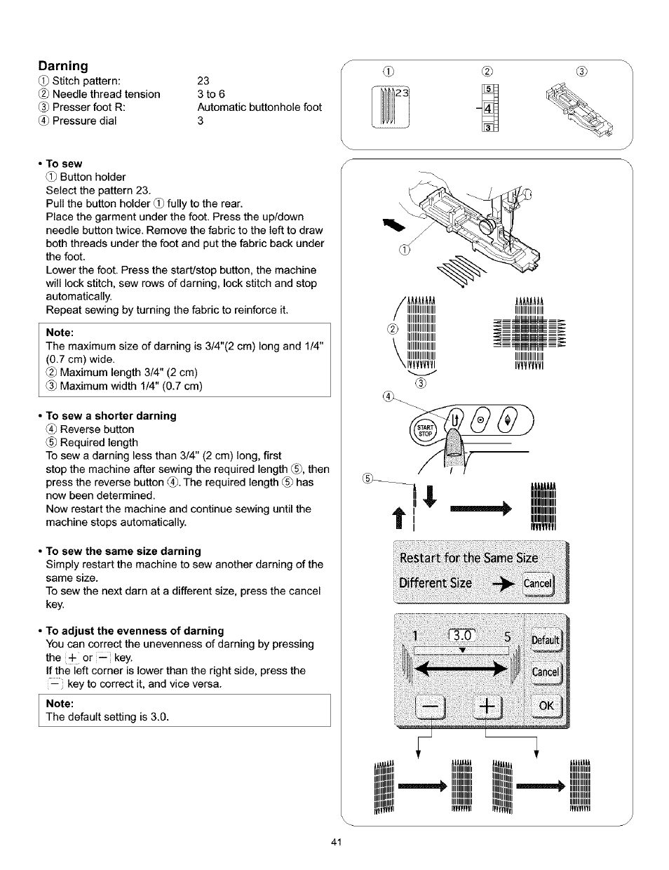 Darning, Restart for the same size | Kenmore 200 User Manual | Page 47 / 90