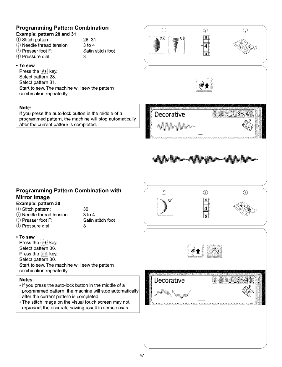 Programming pattern combination with mirror image, Decorative | Kenmore 200 User Manual | Page 53 / 90