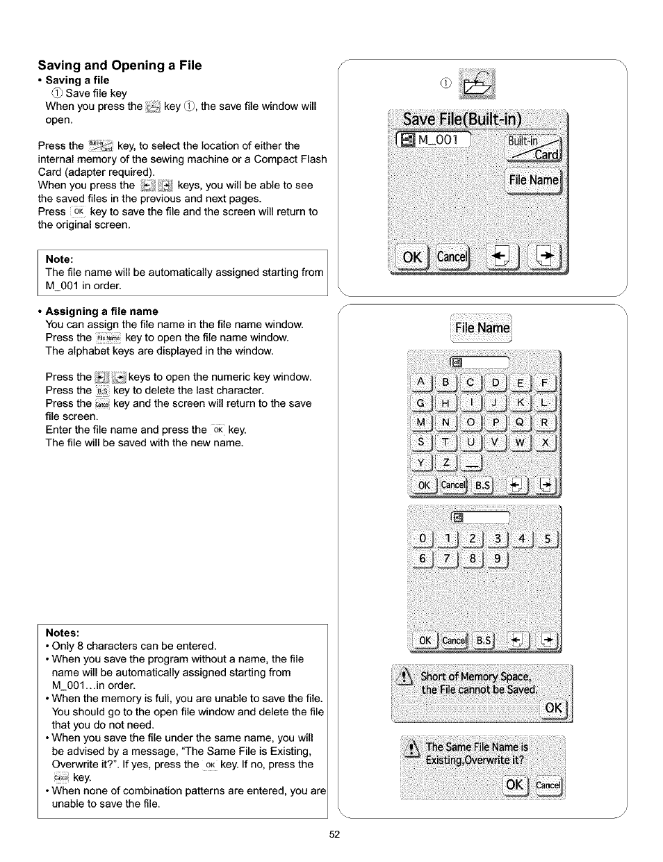 Saving and opening a fiie, Saving and opening a file, O k j l | Kenmore 200 User Manual | Page 58 / 90